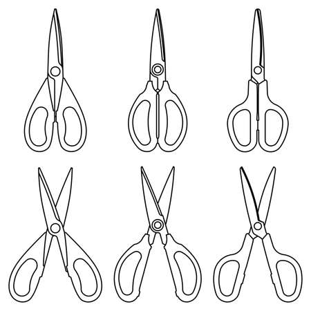 Scissors and shears. Hand tools. Thin line iconsのイラスト素材