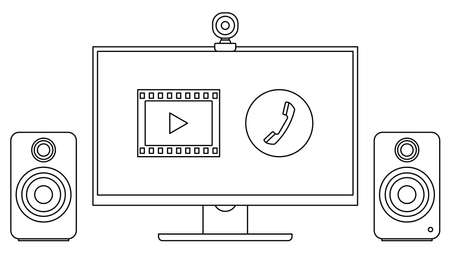 Video conferencing equipment. Thin line vectorのイラスト素材