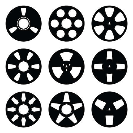 Set of audio tape reel icons.  Silhouette vectorのイラスト素材