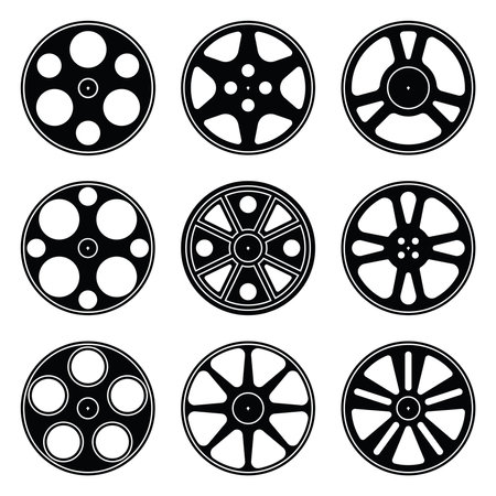 Film reel icons set. Silhouette vectorのイラスト素材
