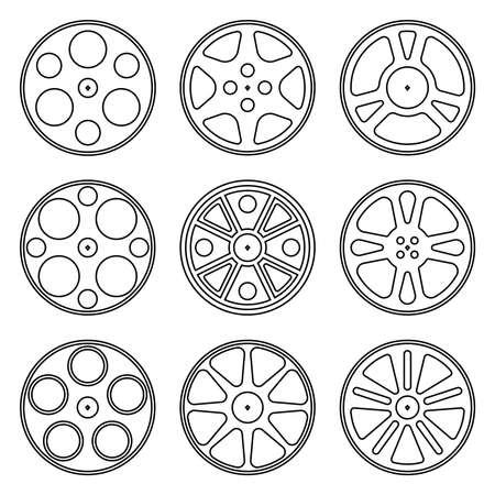 Film reel icons set. Vector thin lineのイラスト素材