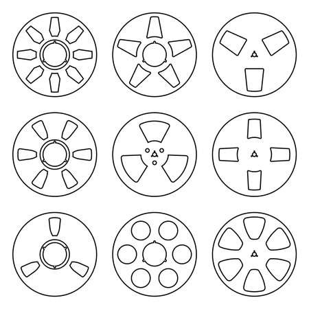 Set of audio tape reel icons. Vector thin lineのイラスト素材