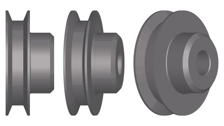 Steel pulley. Machine parts. 3D effect. Vector illustrationのイラスト素材