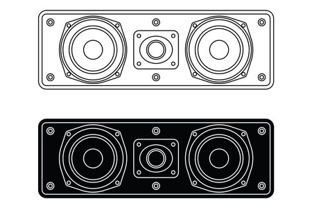 Center channel speaker. Thin line and silhouette vectorのイラスト素材