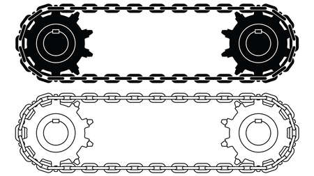 Chain drive. Round link chains and sprocket. Vector illustrationのイラスト素材
