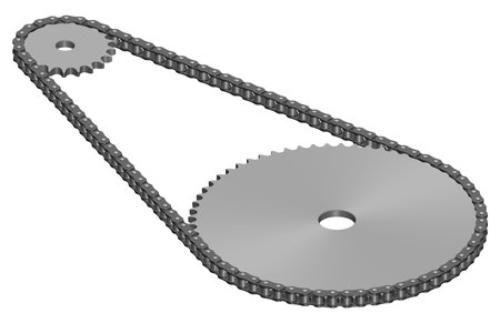 Chain drive. Roller Chain and Sprocket. Mechanical Transmission. 3D renderingの写真素材