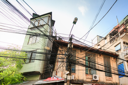 interlacing wires in the old quarter of Hanoiのeditorial素材