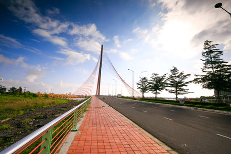 Sidewalks on the cable-stayed bridge TranThiLyの写真素材