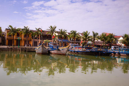 Passenger ship on Hoai river old town Hoi Anのeditorial素材