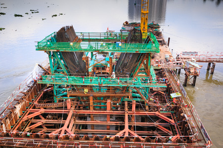 Construction of tram pillars for the Saigon Riverのeditorial素材