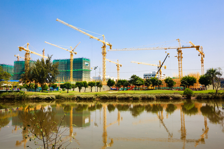 Construction site with craneの写真素材