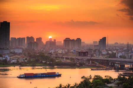 Sunset on city of Saigonのeditorial素材