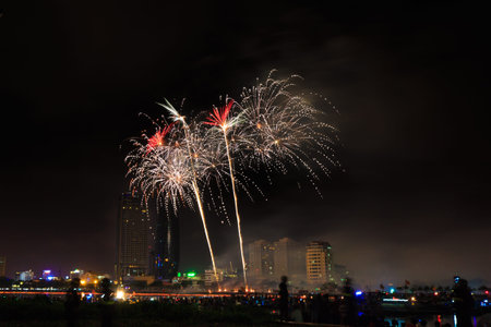 Colorful fireworks at the river festival