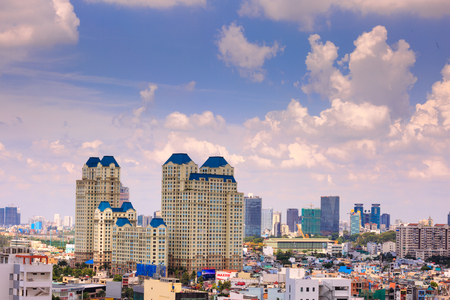 Vietnam Ho Chi Minh city: May 24 2015: View of the city center at the terrace of a building in 25storey Saigon Vietnam Ho Chi Minh Cityのeditorial素材