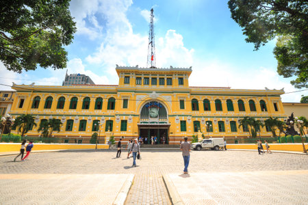 Vietnam Ho Chi Minh city May 25 2015: Saigon Central Post Office facade. It was constructed by the famous k and architect Gustave Eiffel in harmony with the surrounding area.のeditorial素材