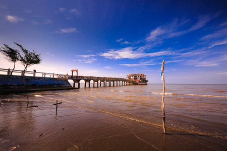 Ho Chi Minh City, Vietnam - June 28, 2015 - a long bridge leading out on sea villa in Can Gio building, HoChiMinh City, Vietnamのeditorial素材