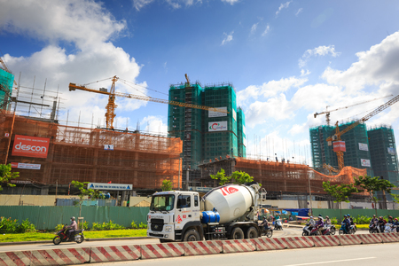 Ho Chi Minh City, Vietnam - July 2, 2015: Landscape construction of condominium building in HoChiMinh city is very Developed. Is the biggest city and economic center Hochiminh city in Vietnam.のeditorial素材