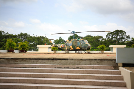 Hochiminh City, Vietnam - July 8, 2015: Independence Palace with helicopter UH-1 in Ho Chi Minh City, Vietnam. After April 30, 1975 is known as Independence Palace Reunification Palaceのeditorial素材