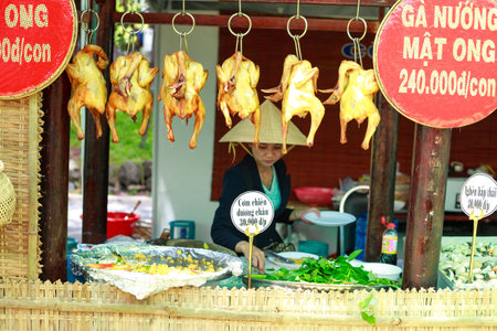 Hochiminh City, Vietnam - May 28, 2015: a food stall in the food fair at Dam Sen Park in Hochiminh City, Vietnamのeditorial素材