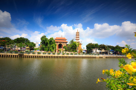 Ho Chi Minh City, Vietnam - June 9, 2015: an ancient temple city in the 9-storey tower with HoChiMinh. Buddhism is the official religion in Vietnamのeditorial素材