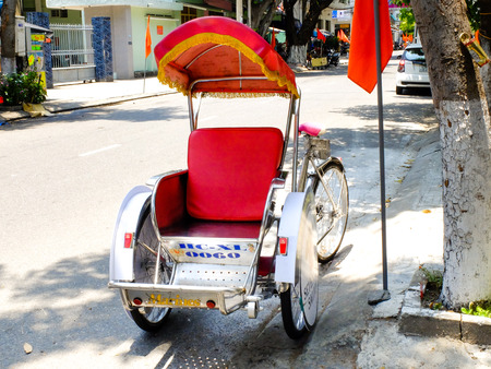 Da Nang city, Vietnam - April 28, 2015: portrait of a cyclo in Danang, Vietnam. Tourists prefer more traffic means again cycloのeditorial素材