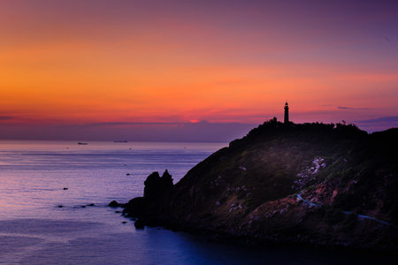 Mui Dien Lighthouse print, Phuyen, Vietnam at sunriseの写真素材