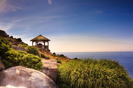 gazebo on the mountain view to the seaの写真素材