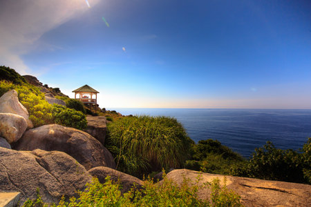 gazebo on the mountain view to the seaの写真素材