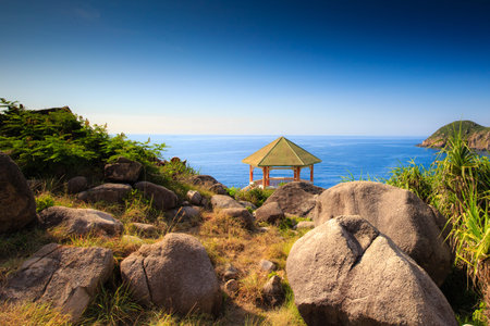 gazebo on the mountain view to the seaの写真素材