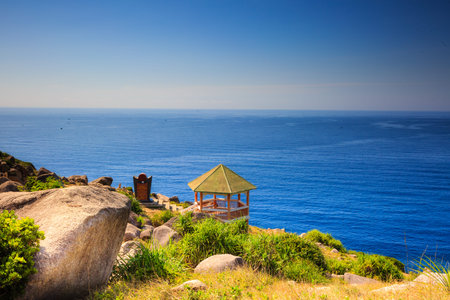 gazebo on the mountain view to the seaの写真素材