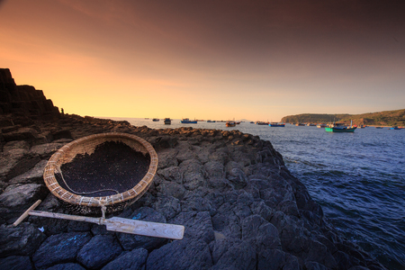 Basalt rocks coracles print of the famous causeway in Phu yen Vietnamの写真素材