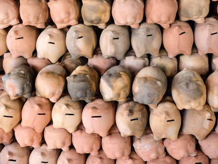 piggy bank, detail of a clay piggy banks handmade artisan product, saveの写真素材