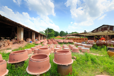 Binh Duong province, Vietnam - October 25, 2015: Ceramic base at Binh Duong province, Vietnam: Inventory of finished ceramic productsのeditorial素材