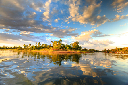 Dramatic sunset on lake Tri An, Dong Nai province, Vietnamの写真素材