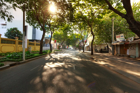Hochiminh City, Vietnam - February 07, 2016: A crowded street  becomes quiet on the first of New Year in the HoChiMinh city when people enjoy Tet Lunar yearのeditorial素材