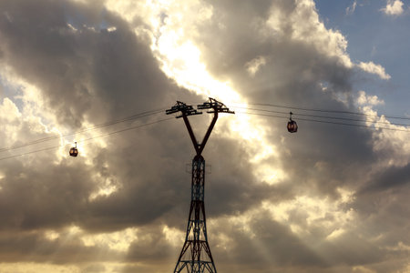 cable car over sea leading to Vinpearl Park, Nha Trang, Vietnam.の写真素材