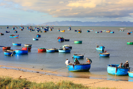 Ninh Thuan province, Vietnam - February 27, 2016 : picture a Fishing village in Ninh Thuan province, Vietnam, Southeast Asiaのeditorial素材