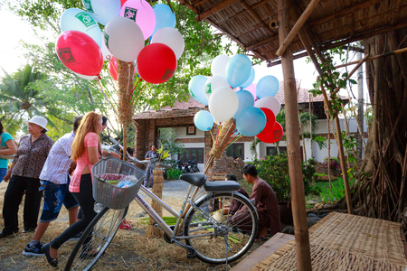 Hochiminh City, Vietnam - March 5, 2016 : a scene from daily life in the villages of Vietnam is performaced in culinary fair of the Van Thanh tourist area Ho Chi Minh Cityのeditorial素材