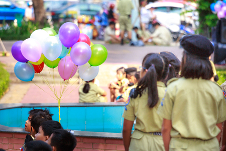 Tao Dan park, Ho Chi Minh City, Vietnam - March 13, 2016 : the images of the scouts when they have outdoor activities  in a Tao Dan park in HoChiMinh cityのeditorial素材