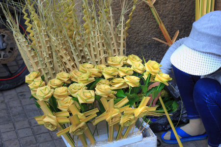 Flowers made from coconut leafの写真素材