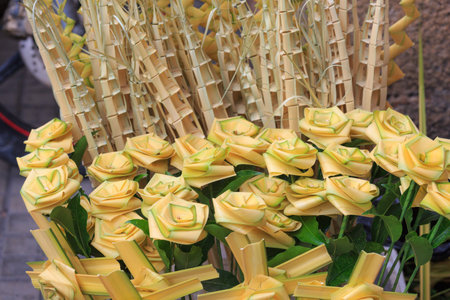 Flowers made from coconut leafの写真素材
