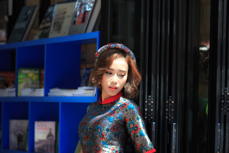 Hochiminh City, Vietnam - March 20, 2016 : portrait of an asian young girl. Lifestyle and travel concepts.のeditorial素材