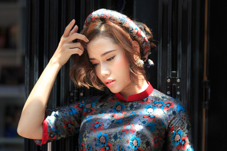 Hochiminh City, Vietnam - March 20, 2016 : portrait of an asian young girl. Lifestyle and travel concepts.のeditorial素材