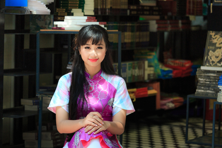Hochiminh City, Vietnam - March 20, 2016 : portrait of an asian young girl. Lifestyle and travel concepts.のeditorial素材