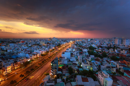 Ho Chi MInh City, Vietnam - July 15, 2016 :  Impression landscape of Ho Chi Minh city at night