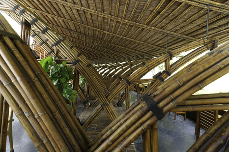 luxurious restaurant made entirely of bamboo materials. Designed in contemporary styleの写真素材
