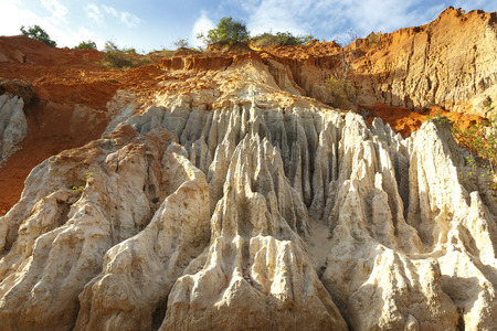 The natural geological shapes in a canyon called Red Stream, located near the Mui Ne beach of Binh Thuan Province, Vietnamの写真素材