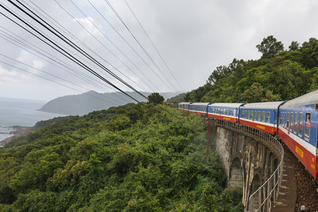 Da Nang city, Viet Nam - October 26, 2016: picture a train running through Hai Van Pass in the middle center of Vietnam.のeditorial素材