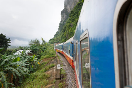 Da Nang city, Viet Nam - October 26, 2016: picture a train running through Hai Van Pass in the middle center of Vietnam.のeditorial素材