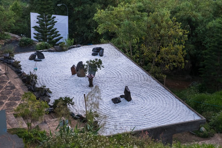 "Linh Qui Phap An" temple, Bao Loc, Lam Dong Province, Vietnam - February 28, 2017 : the dawn on the yard "Linh Qui Phap An" near the town of Bao Loc Lam Dong province, Vietnam.のeditorial素材